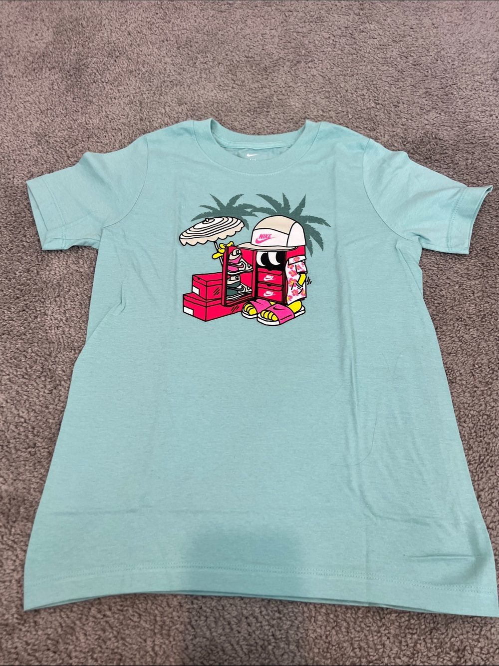 Nike Teal Graphic Tee with Pink & Yellow Sneaker Art